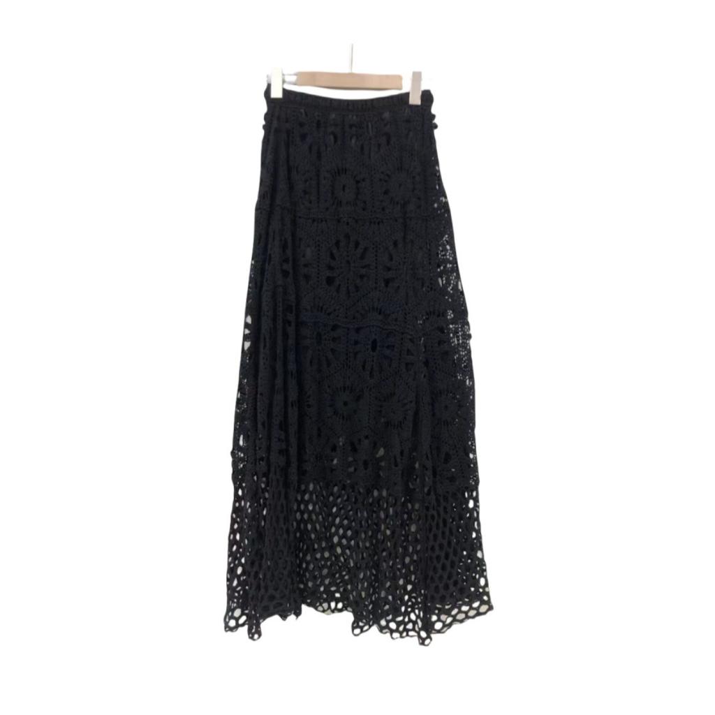 Summer Lace Patchwork A-line Skirt Women Knitting Lace Long Solid Hollow Out Sexy Hollow  Style Loose Basic