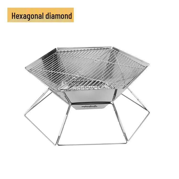 

Stainless Steel Foldable Portable BBQ Charcoal Grill with Skewers for Outdoor Use Small BBQ Grill + Bag