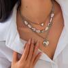 Fashion Metal Love Pendant Necklace, Irregular Design Imitation Pearl Stacked Necklace Women