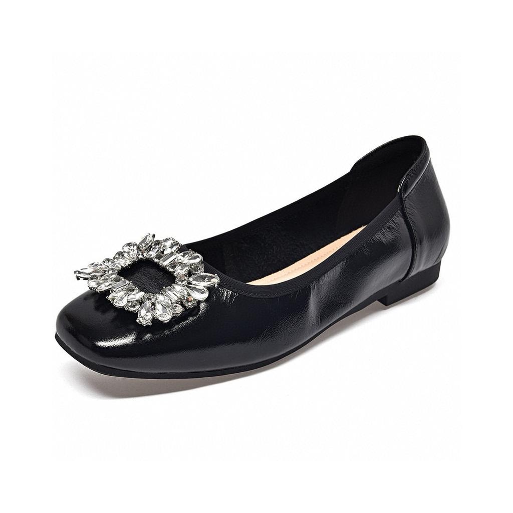 Flache Schuhe Damen Frühling und Sommer quadratische Schnalle Strass flacher Ausschnitt kleine Einzelschuhe quadratische Spitze einschlupf Slipper