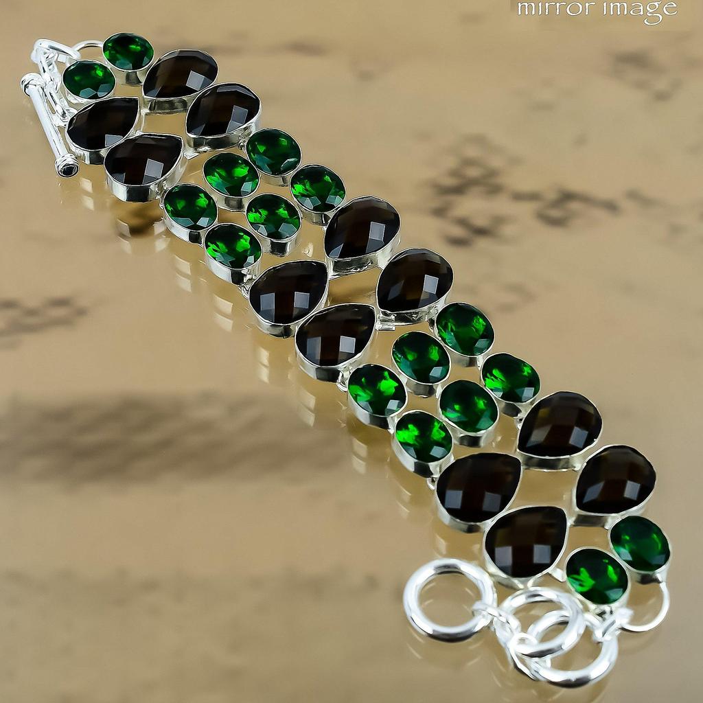 Natural Smokey Quartz Gemstone 925 Silver Chain Adjustable Bracelet For Girls