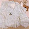 Simple Plaid Japanese Crayon Xiaoxin Fengyun Cotton Pajamas Women'S Summer Casual Loungewear Three-Piece Set