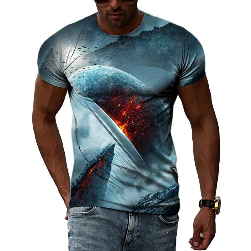 Fashion New Creative Cosmic Planet Graphic T Shirts Summer Men Casual Science Fiction Pattern Printed O-neck Short Sleeve Tops