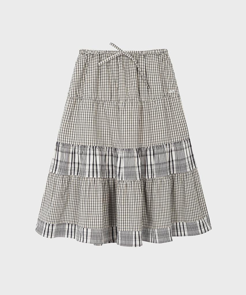 Pallet Check Shirred Skirt Ivory
