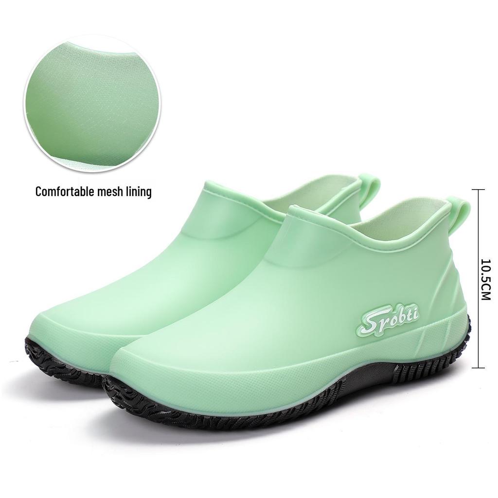 Women's Korean Style Non-slip Cotton Rain Boots - Short, Waterproof, Low-top, Fashionable with Thick Sole