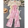 Spring and Summer New Holiday Travel Hot Street Tie-Dye Sling Fashion Chiffon Drape Halter Wide Leg One-Piece Long Pants