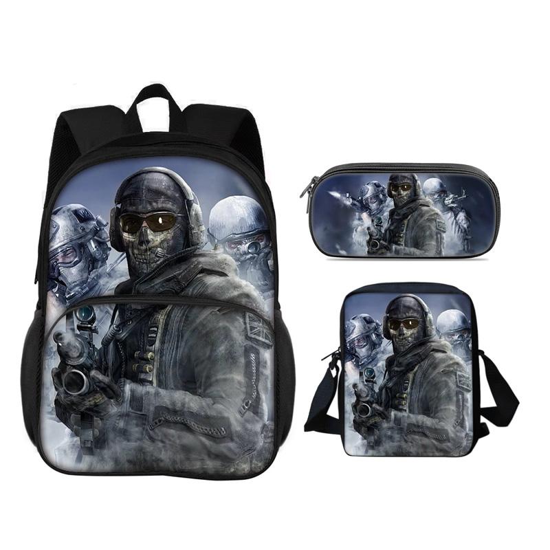 Call of Duty Round Front Bag Backpack Pen Bag shoulder Bag 3Pcs Set Print New Trendy Student Best School Companion