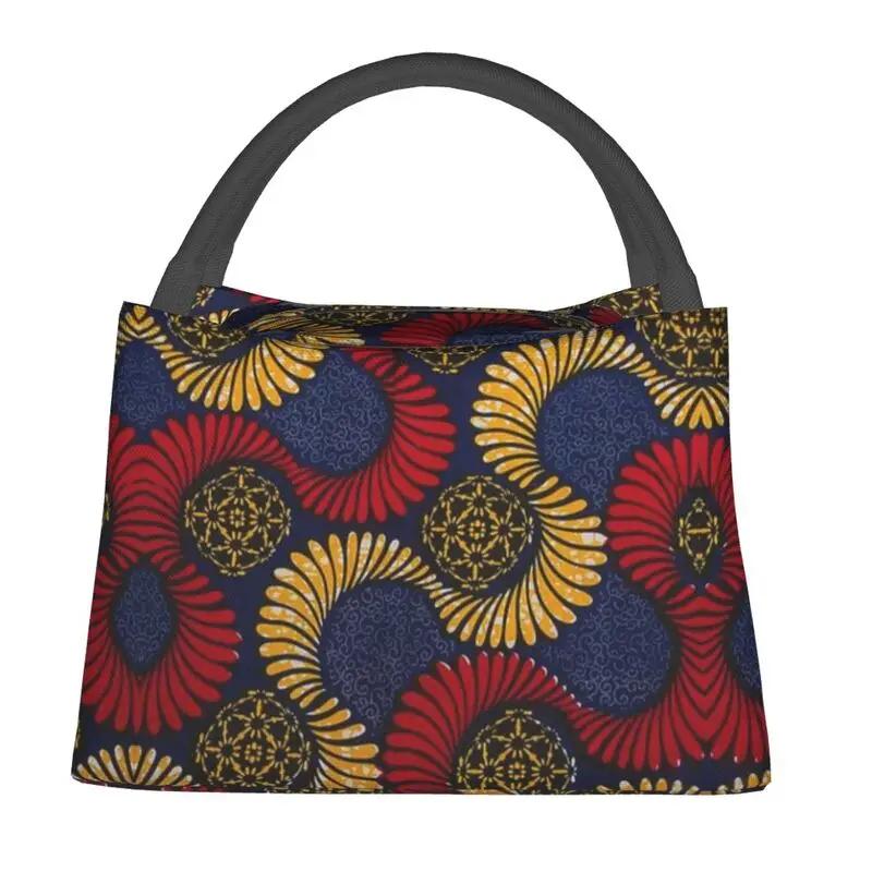 African Kente Cloth Design Lunch Boxes for Traditional Africa Ethnic Pattern Cooler Thermal Food Insulated Lunch Bag Container