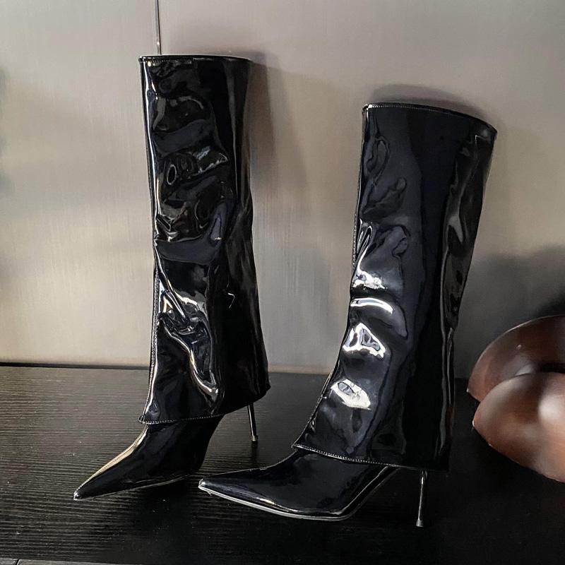 

Fashion Eilyken Street Style Winter Pointed Toe Patent Leather Women Knee High Boots Sexy Thin Heels Long Boots Party Ladies Shoes 35