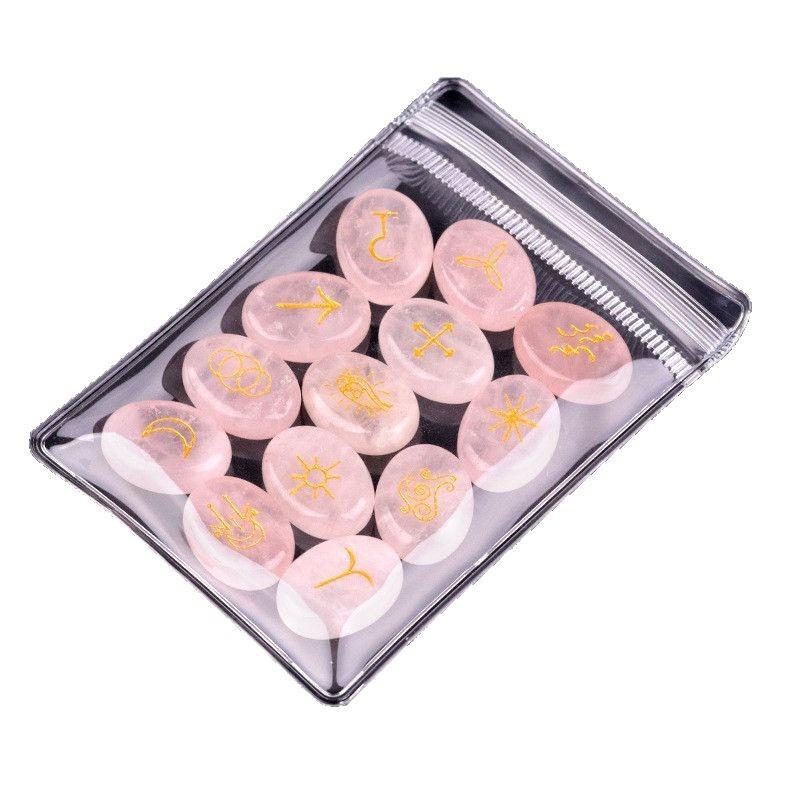 Natural Crystal Witches Runes Set Agate & Gemstone Divination Stones Elder Futhark Norse Viking Runes for Fortune Telling