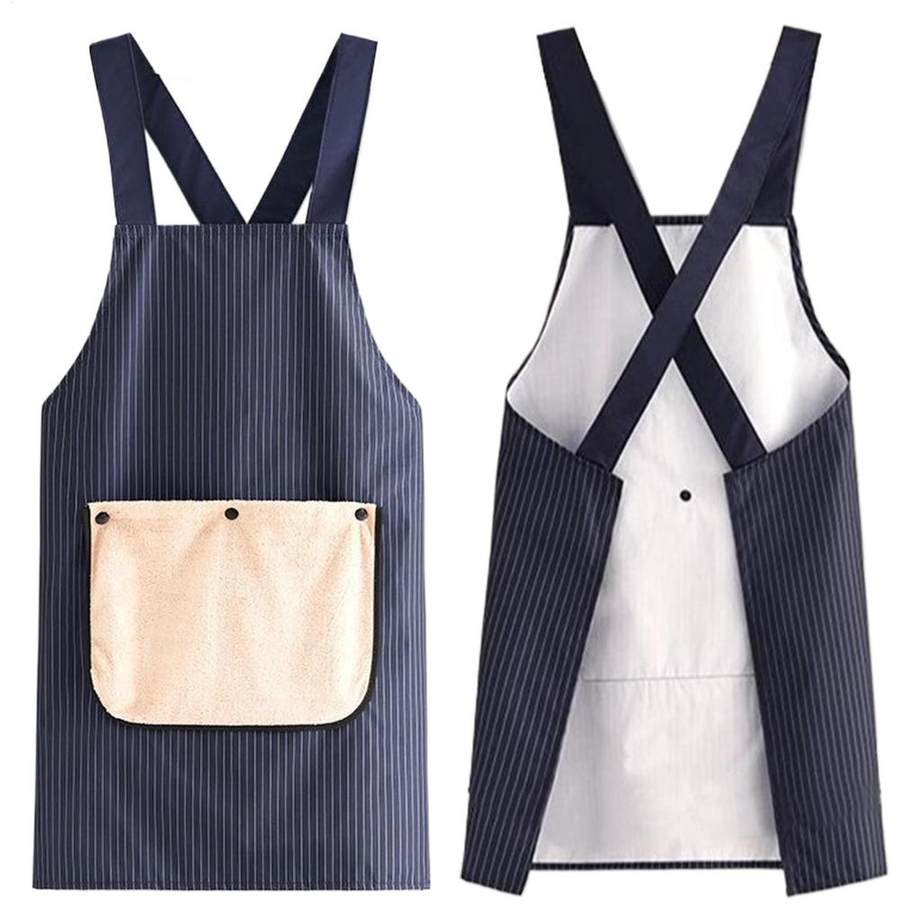 Kitchen Apron SWaterproof Leeveless Cross Back Restaurant Uniform with Removable Hand Towel Anti-fouling Cooking Baking Bibs
