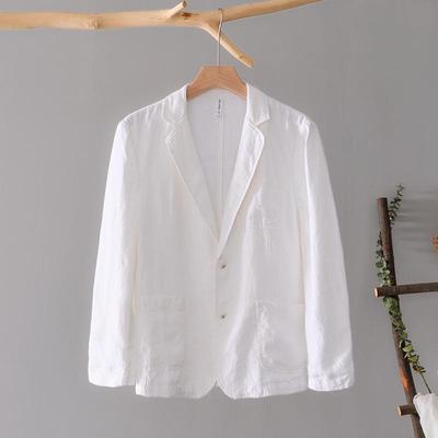 Men's Casual Retro Linen Suit Jacket - Spring Flat Lapel, Loose Artistic Style