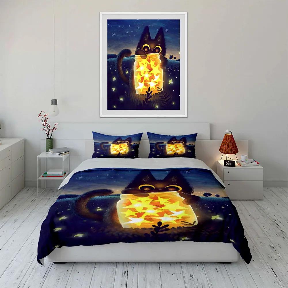 "Cat Starry Night Decoration Set" Multiple sizes kid's and adults' bedroom Exquisite 3PC bedding set gift