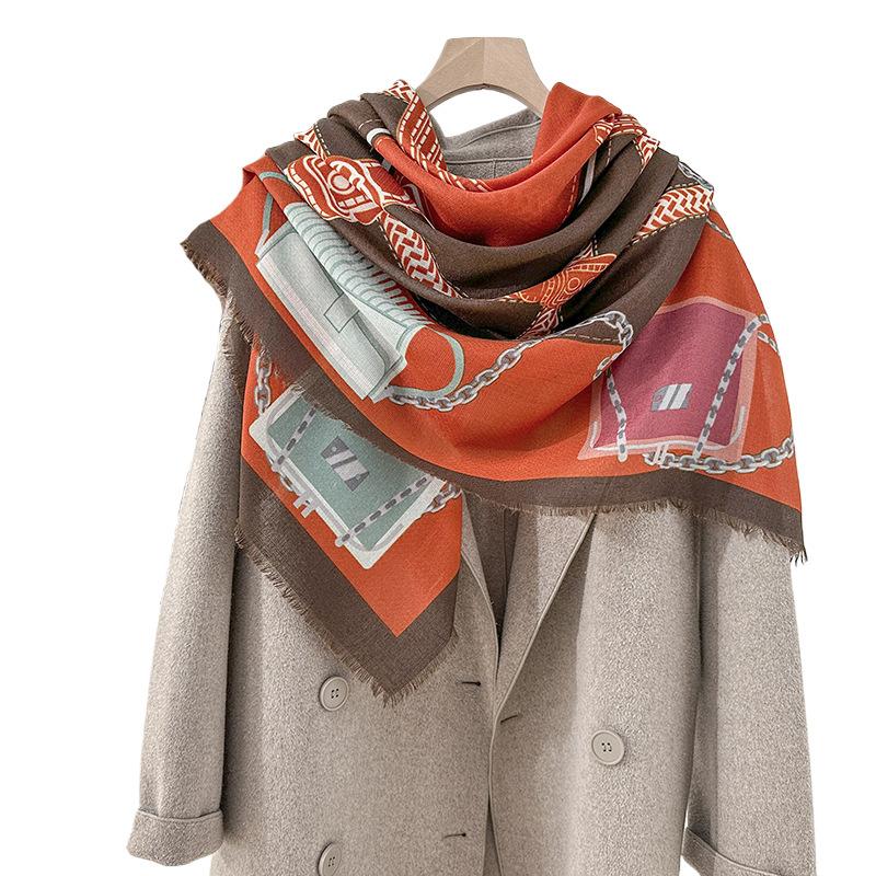 Fashion Trend Spring and Autumn Mom Holiday Gifts Thin Bearded Square Towel Niche Premium Retro Shawl