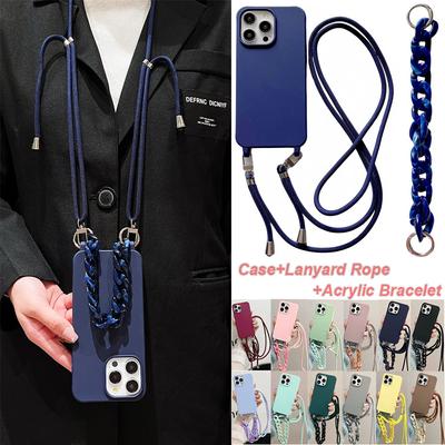 Crossbody Lanyard Strap  Acrylic Chain Silicone Case For iPhone 16 15 14 13 12 11 Pro X XR Max 7 8 Plus Samsung S24 23 S22 S21 Ultra Plus A54 A14 A53