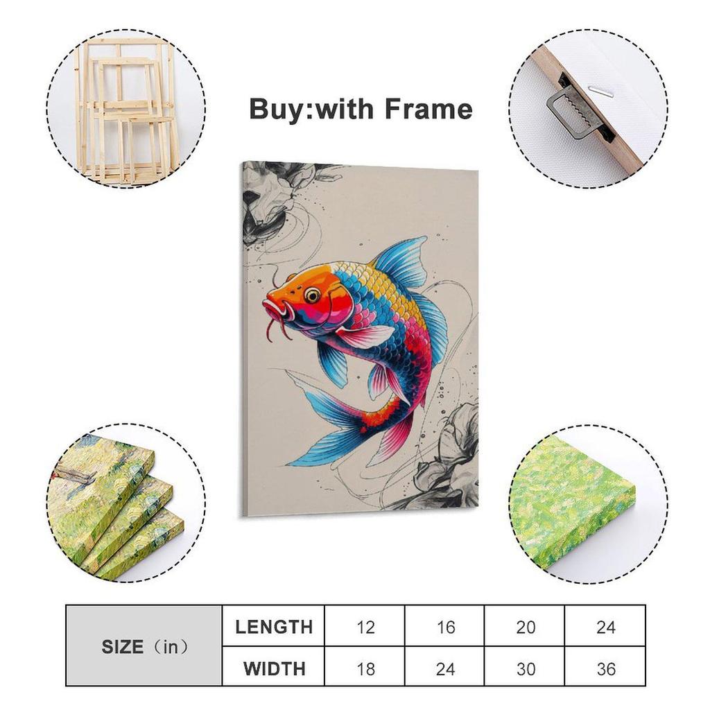 Ryby Koi Sztuka Ścienna do Salonu - Bezramowy Obraz Dekoracyjny na Płótnie