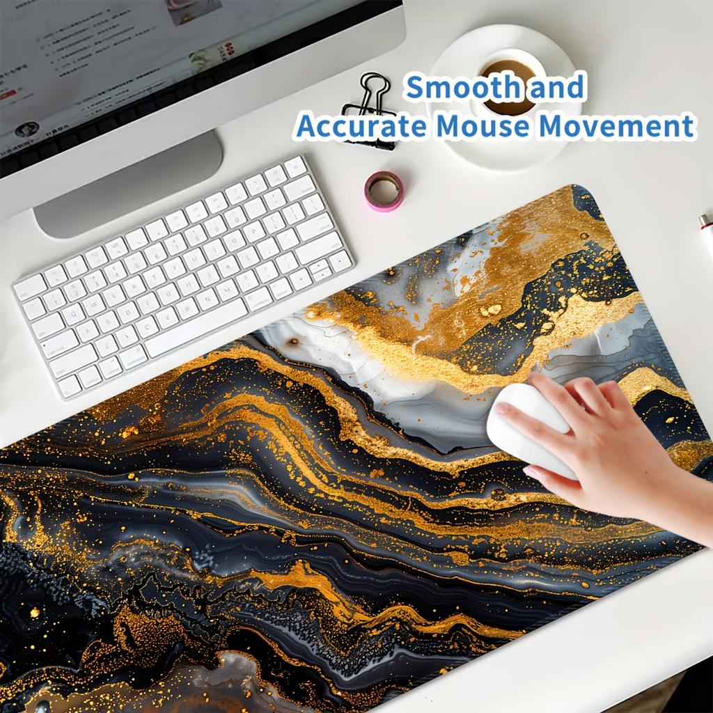 Golden Marble Large Mouse Pad Large Desktop Mat Non-Slip Desk Mat Rubber Stitched Edge Black Golden Ston Gaming Esports Computer