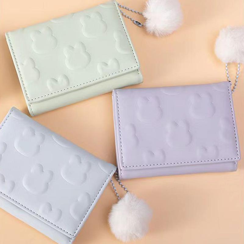 Cartoon Small Wallet Cute Korean Short Wallet Women's Solid Color Cute Rabbit Pattern Simple Mountaineering Bag Christmas Gifts