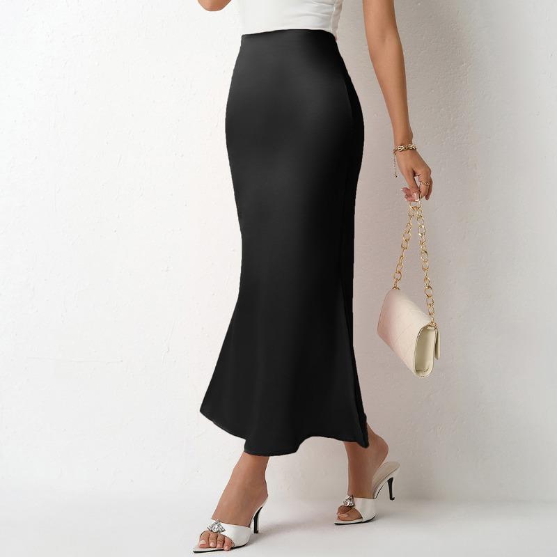 Women's Spring Summer Slim-fit Satin Skirt Mid-length Fish Tail Skirt