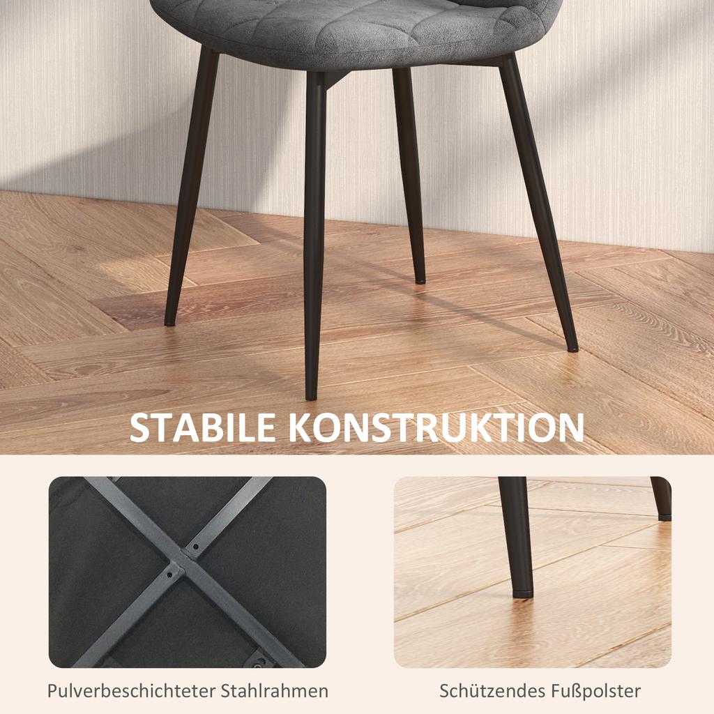 Dining Chairs, Set of 4 Kitchen Chairs with Backrest, Velvet Look, Upholstered Chairs with Metal Legs, for Dining Table, Grey