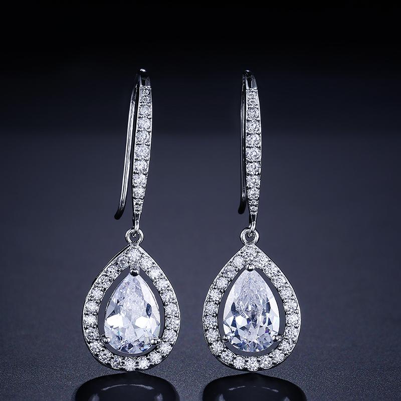 ZAKOL Luxury Teardrop Cubic Zirconia Dangle Earrings For Women Sparkling Crystal Earrings Bridal Wedding Party Jewelry Gift