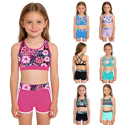 Set costumi da bagno per bambini Costume da bagno per ragazze Canotta stampata Top corto con pantaloncini e slip Set costume da bagno da spiaggia Costume da bagno Rashguard
