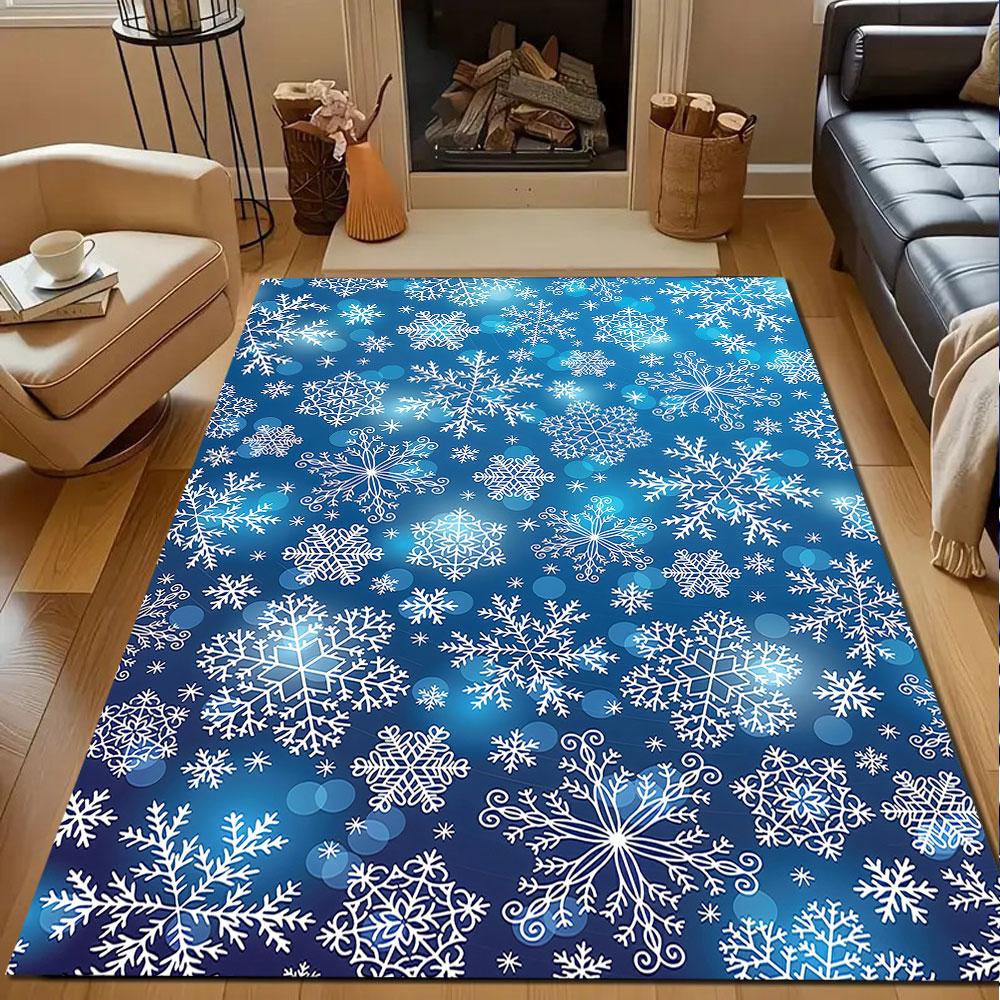 Winter Snowflakes Pattern Rug Patterned carpet, non slip mat suitable for living room and bedroom sofas