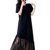 Robe d'été Patchwork en Dentelle Française Élégante Grande Taille - Manches Courtes Lâche Amincissante pour Femmes