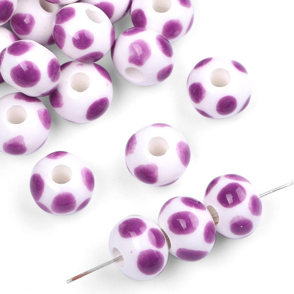 2 Stück/Beutel, 12 x 9 mm, handgefertigt, rund, gepunktet, Keramikperlen, Charm-Porzellan, lose Distanzperlen für DIY-Schmuck, Handwerk, Herstellung, Zubehör