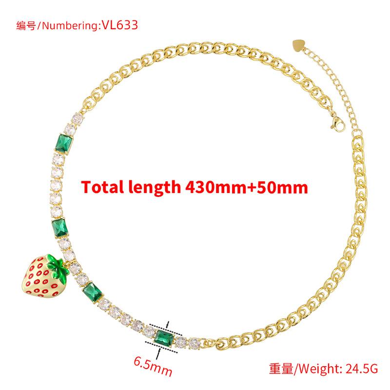Exquisite Sweet Copper Diamond Strawberry Bracelet Necklace Premium Fruit Jewelry Set Vl633-634