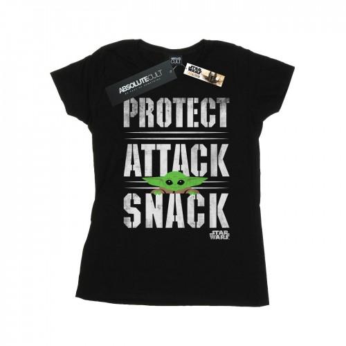 Star Wars Womens/Ladies The Mandalorian Protect Attack Snack Cotton T-Shirt