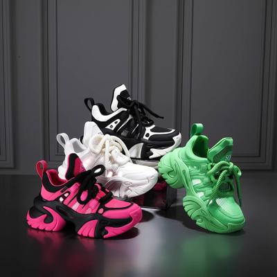 2024 Frühling/Herbst Neue Höhe Erhöhende Mesh Atmungsaktive Freizeitschuhe für Damen, Dicke Sohle Biskuit Sportschuhe Sneaker