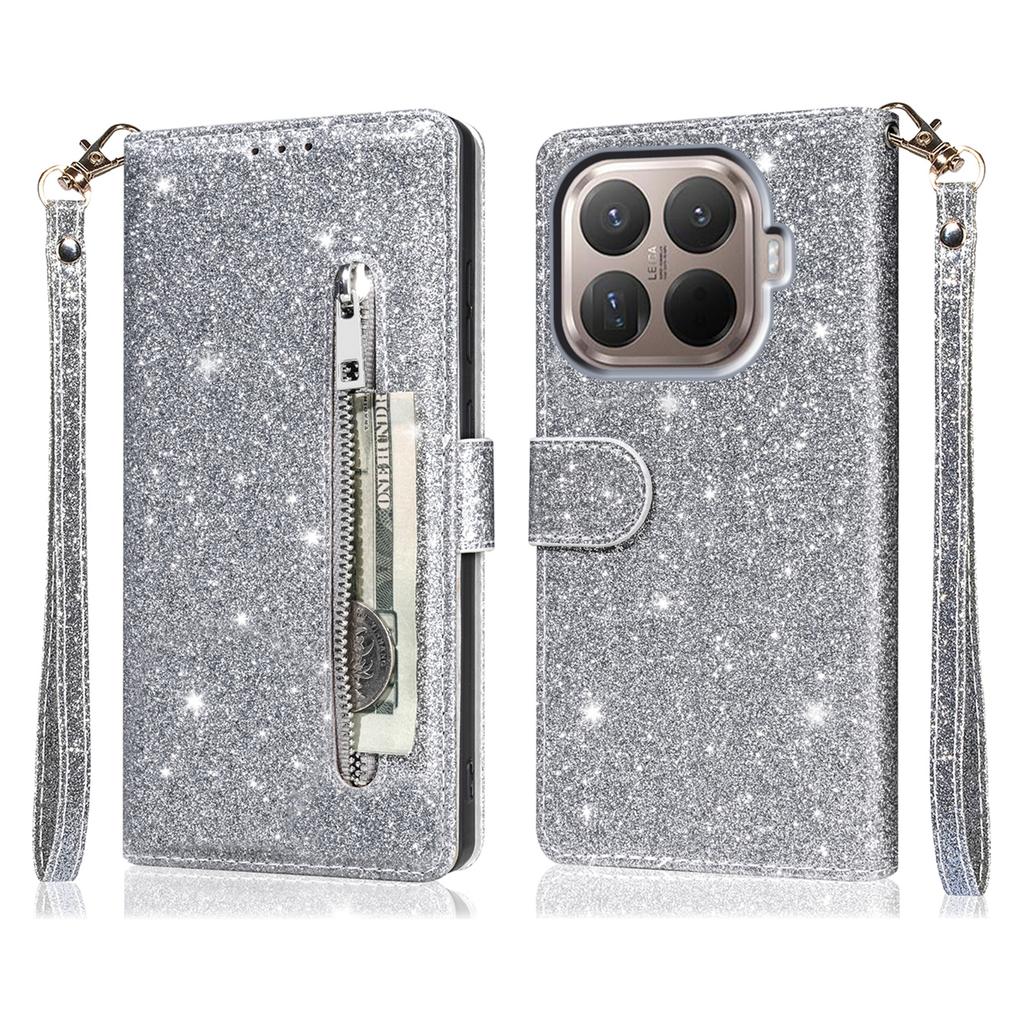 Für Xiaomi 15T Pro Hülle mit Ständer Glitzer Handy Lederhülle Reißverschlusstasche