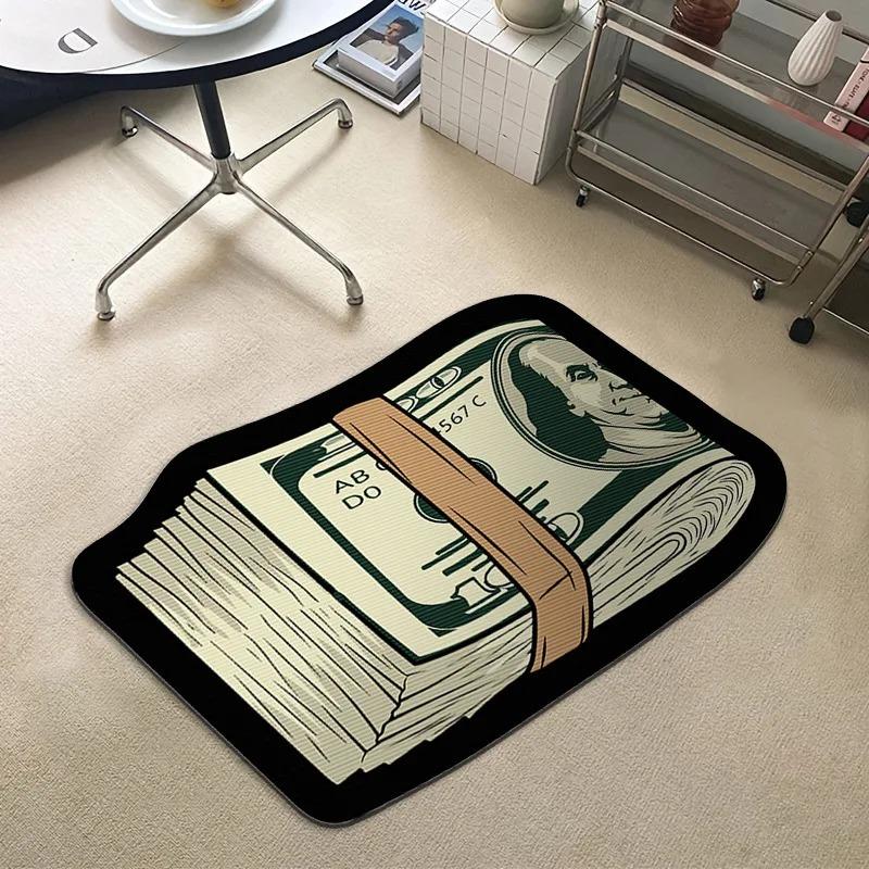 Creative Stacked Dollar Print Small Carpet Anti-Slip Easy-To-Clean Bedroom Floor Mat Entryway Mat Home Decoration