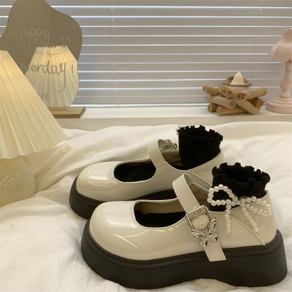 Simple Lolita Shoes Platform Heels Mary Jane Shoes Black Platform Shoes Student College Sweet Medium Heel Women's Single Shoes