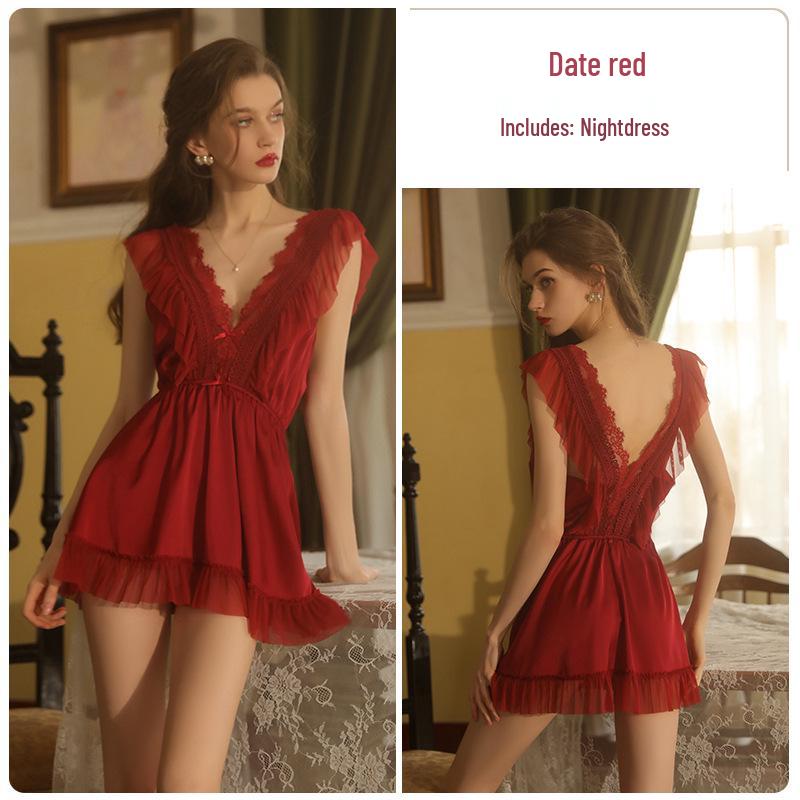 Guiruo Sexy Deep V Nightgown & Backless Camisole Set 