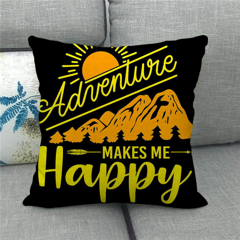 Happy Camper'S Lettered Design Pattern Digital Printing Short Plush Pillow Covers For Car Sofa Office Cushion Cover Home Goods