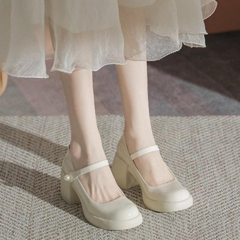 2025 Brand Women's Shoes Buckle Strap Women's High Heels Fashion Round Toe Dress Pumps Women Hot Sale Shallow Mary Jane Shoes