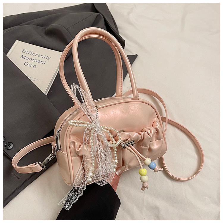 Niche Pleated Portable Bowling Bag Women's New Trendy Spring Fashion Pillow Bag Messenger Bag Trendy