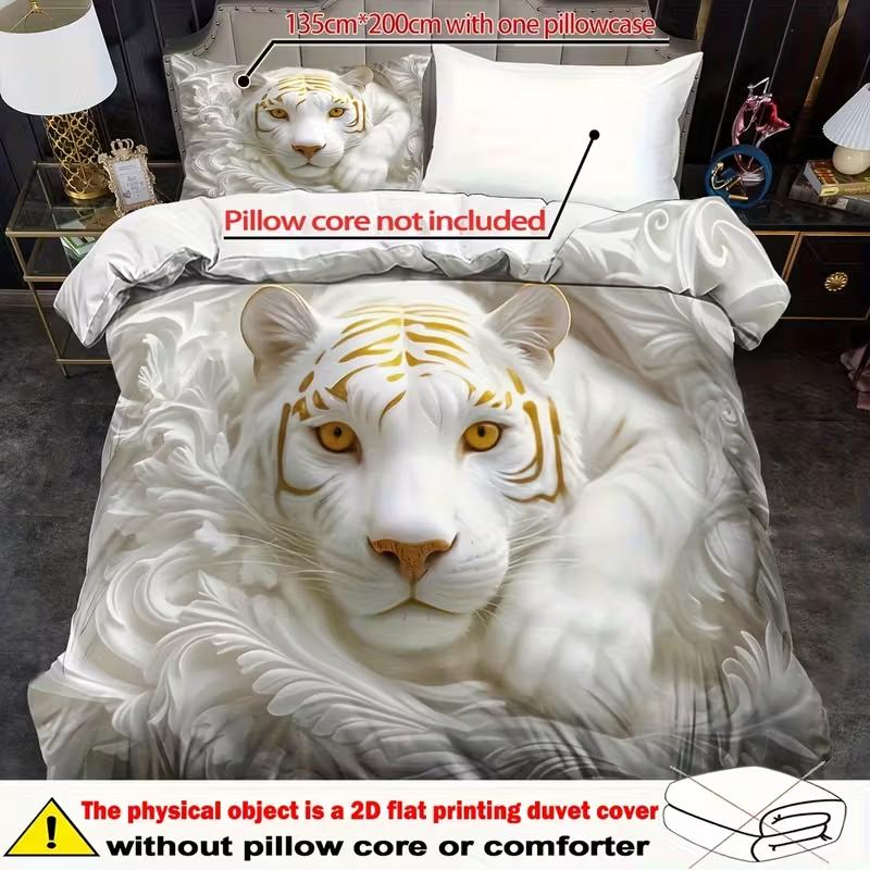 Bettwäsche-Set „Weißer Tiger“ (King- und Queensize-Stil) – ideales Geschenk fürs Schlafzimmer, zum Geburtstag oder als Dekoration fürs Kinderzimmer