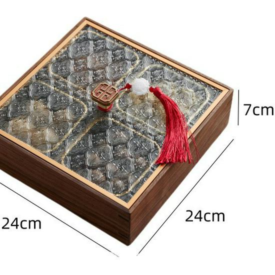 Square Wooden Tea Brewing Dried Fruit & Snack Platter with Compartments - New Chinese Style for Living Room