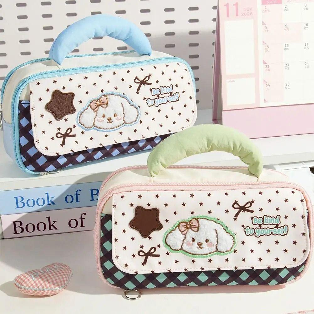 Large Capacity Cartoon Pen Bag Handheld Stationery Organizer Portable Stationery Pouch  Office Use