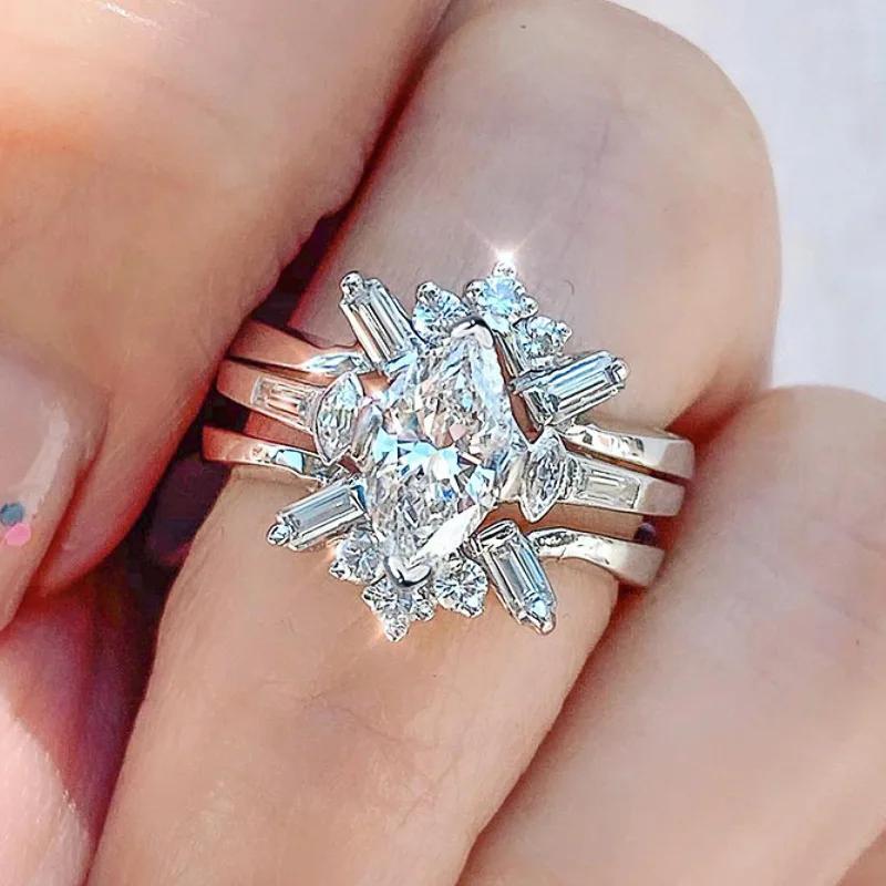 

3-Piece New Line Inlaid Zircon Light Luxury High End Ring with Individually Elegant Trend Shining High End Dress Accessories 10
