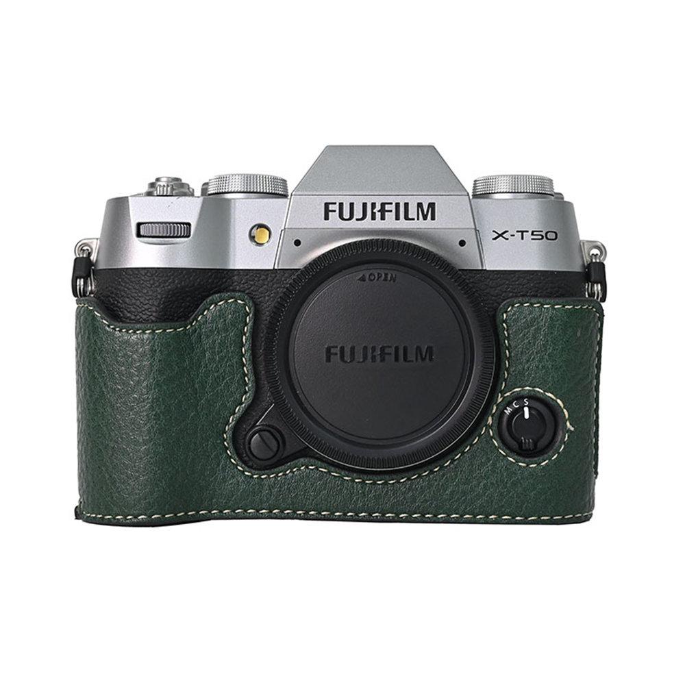 Litchi Pattern PU Leather Camera Half Case for Fujifilm XT50 Fuji X-T50 Bottom Battery Opening Magnetic Cover