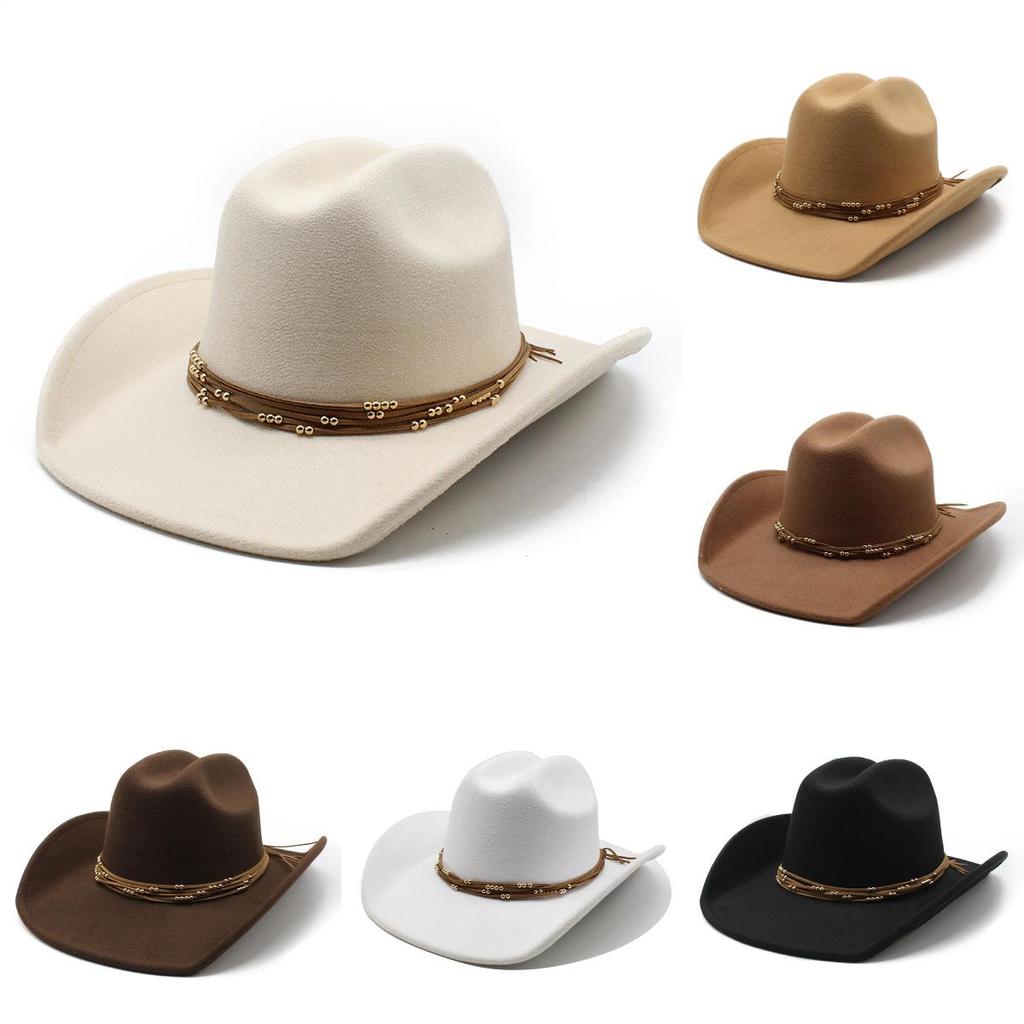Classic Wool Felt Western Cowboy Hat With Wide Brim For Summer Outdoor Activities