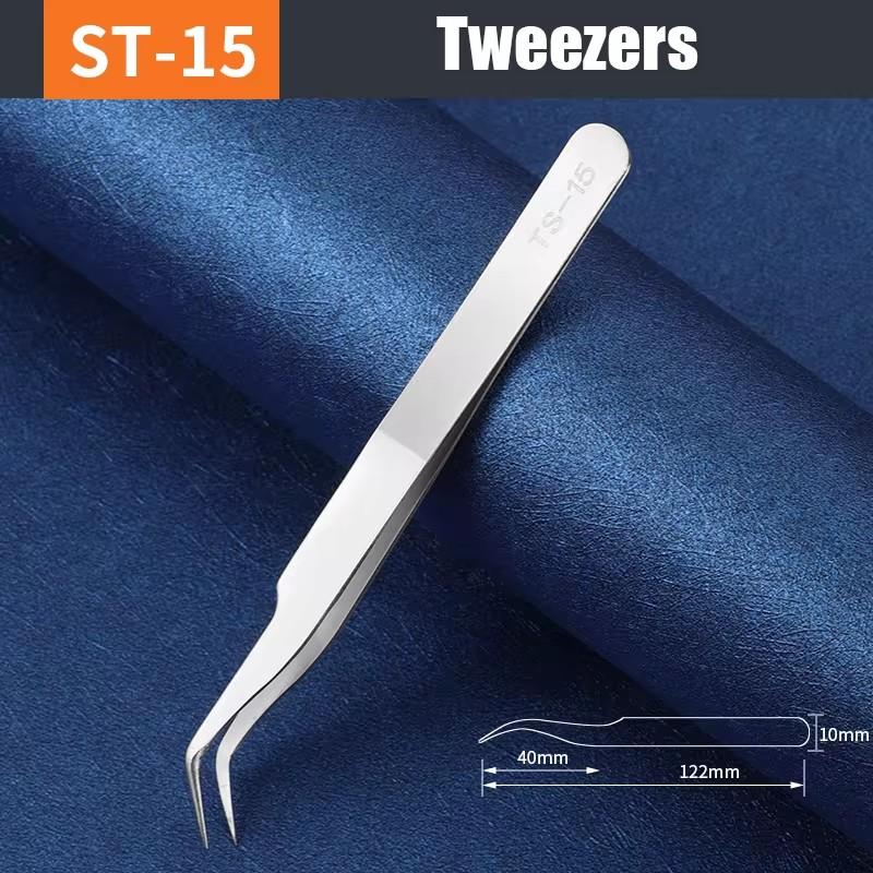 Anti-Static Stainless Steel Tweezers Precision Maintenance Professional Industrial Repair Curved Hand Tools Electronic Tweezers