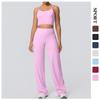 Strappy Back Sports Bra & High-Waisted Wide-Leg Yoga Set for Running & Casual Outdoors