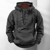 Yousheng Fall Winter Men Hoodie Lace-up Strap Loose Elastic Cuff Retro Warm Pullover Mid Length Hip Hop Patch Pocket Solid Color Hoodie Top