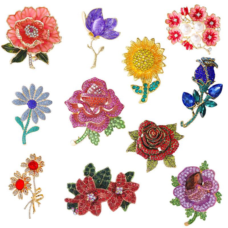 2024 Qixi Valentinstag Rosen Strass Brosche: Emaille Anstecknadel & Kleidungsschmuck-Accessoire