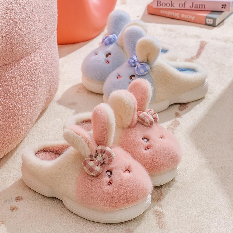 Cartoon Rabbit Cotton Slippers Winter Non-slip Wear-resistant Soft Bottom Indoor Home Velvet Thermal Cotton Slippers